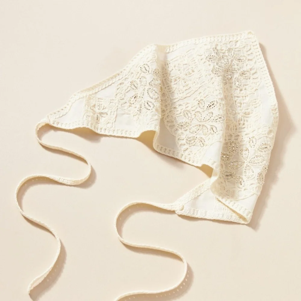 NWT Anthropologie Ivory Woven Beaded Headscarf